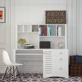 Modern Computer Desk with Hutch and 2 Tier Shelves and Drawers and Concealed Cabinet for Study and Bedroom or Living Room