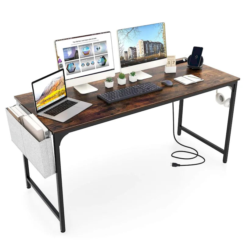 60 Modern Computer Desk with Charging Station with Storage