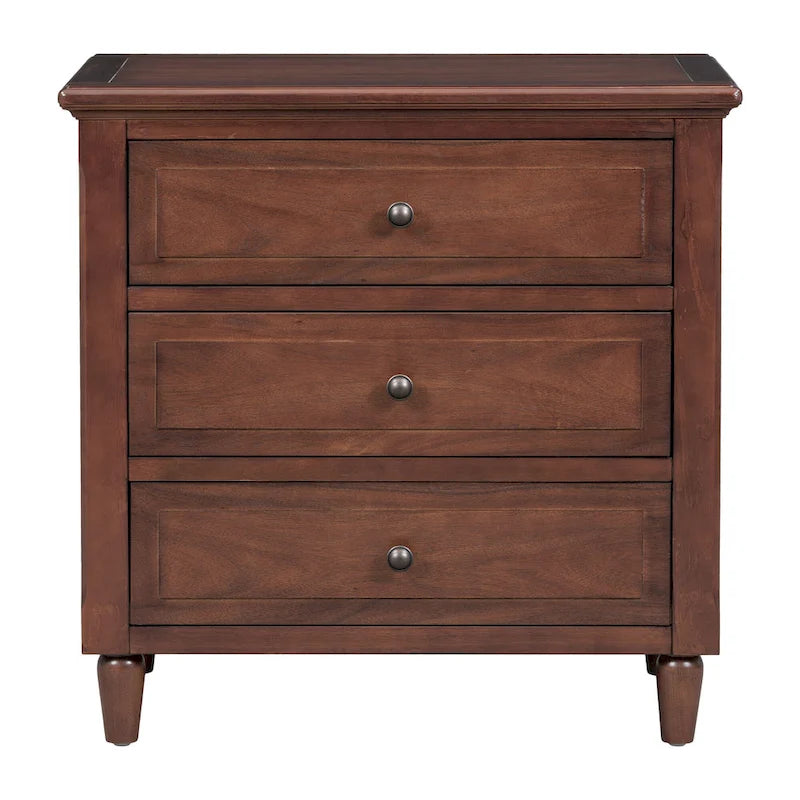 Mid - Century Modern Nightstand, Wooden Lockers with Metal Handle 3 Drawers, Entry Side Table with Solid Wood Legs