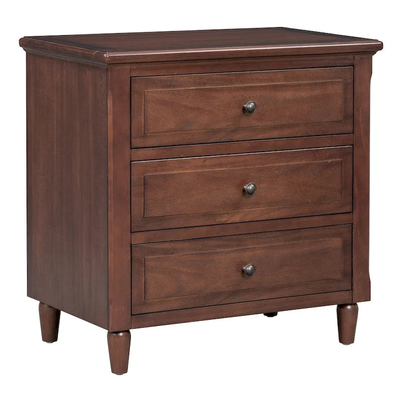 Mid - Century Modern Nightstand, Wooden Lockers with Metal Handle 3 Drawers, Entry Side Table with Solid Wood Legs