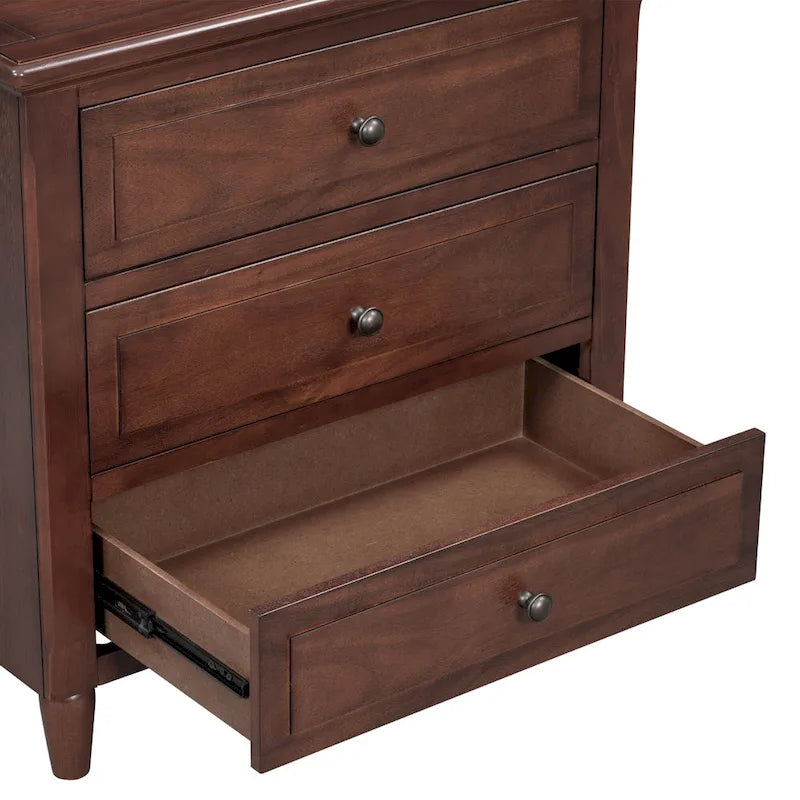 Mid - Century Modern Nightstand, Wooden Lockers with Metal Handle 3 Drawers, Entry Side Table with Solid Wood Legs