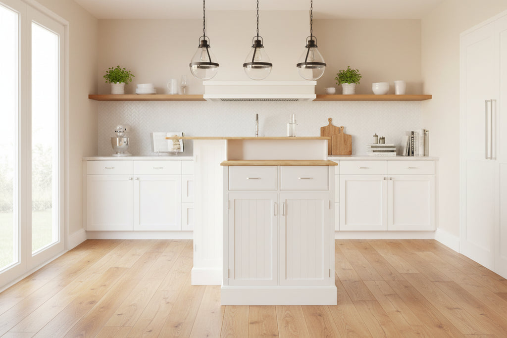 Kitchen Island With Storage Cabinet And 2-Level Rubber Wood Tabletop(no include stool)