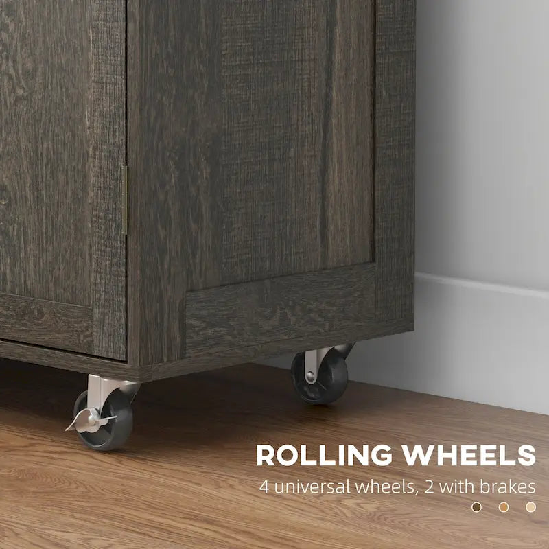 Triple - Cabinet Rolling Kitchen Island On Wheels(no include stool)