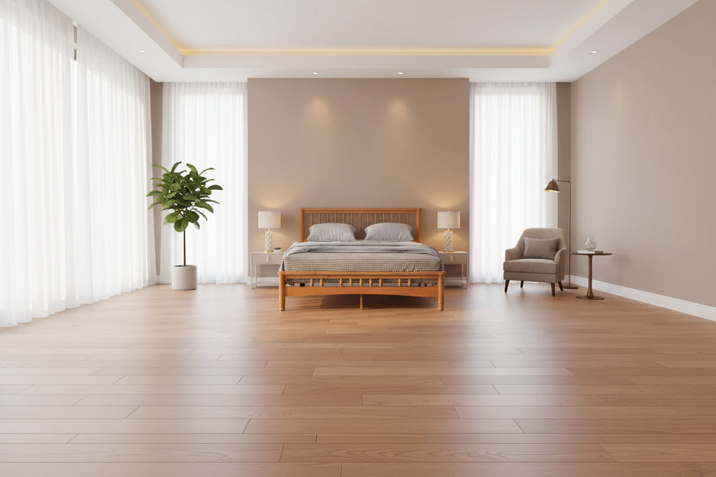 Oak Elegant Style Queen Size Wooden Platform Bed with Headboard for Bedroom