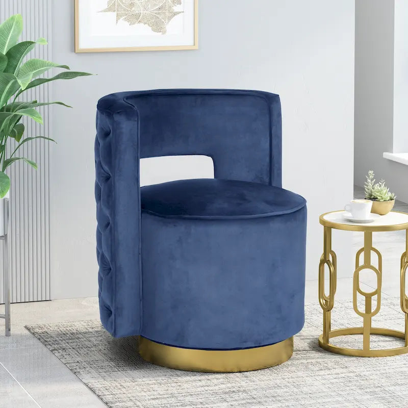 Cardan Modern Glam Round Open Back Velvet Swivel Club Chair - 26.25 L x 24.25 W x 28.50 H