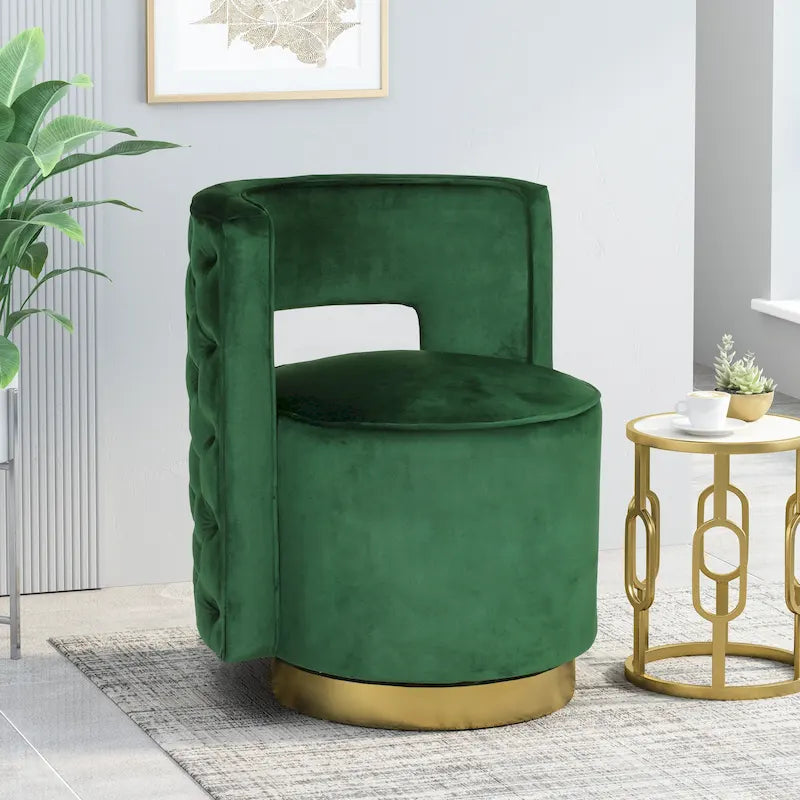 Cardan Modern Glam Round Open Back Velvet Swivel Club Chair - 26.25 L x 24.25 W x 28.50 H
