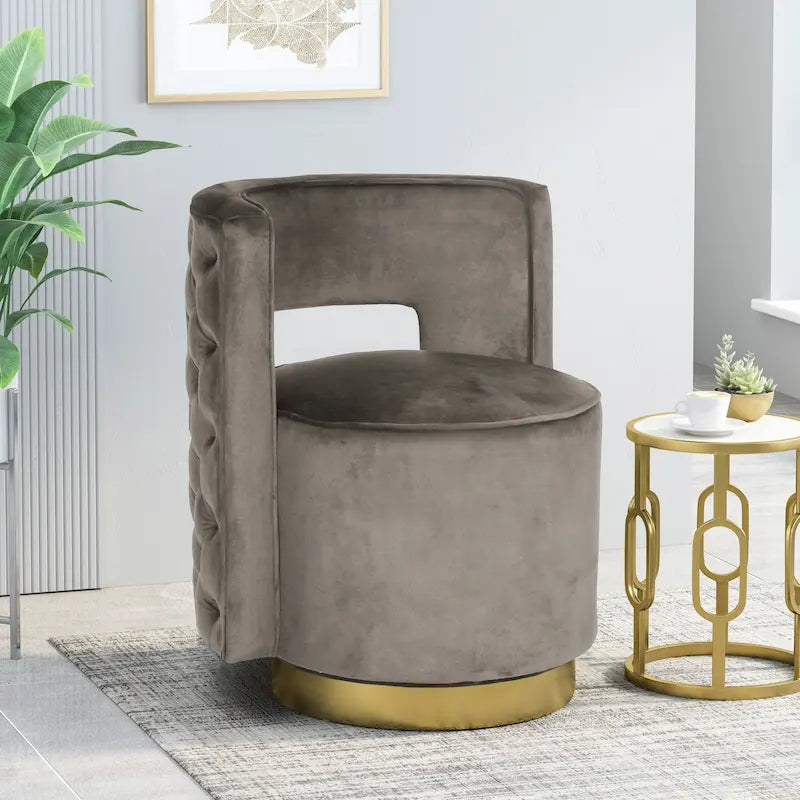 Cardan Modern Glam Round Open Back Velvet Swivel Club Chair - 26.25 L x 24.25 W x 28.50 H
