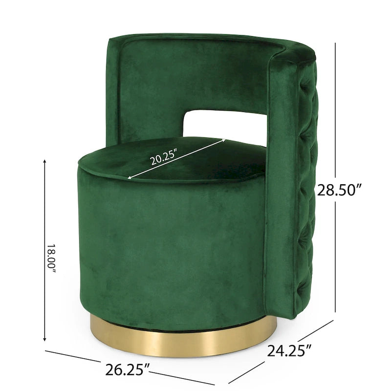 Cardan Modern Glam Round Open Back Velvet Swivel Club Chair - 26.25 L x 24.25 W x 28.50 H