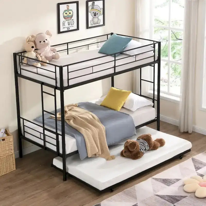 Twin Size Metal Bunk Bed with trundle, Twin Trundle Bed