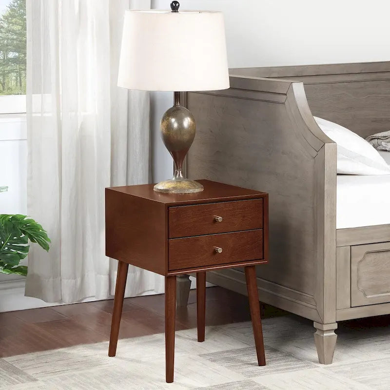 Nightstand with 2 - Drawers, Small Side End Table with Storage