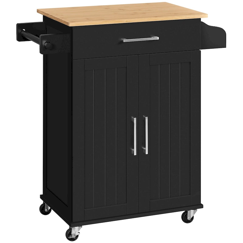 Rolling Kitchen Car with Towel Rack, Drawer, 2 Doors