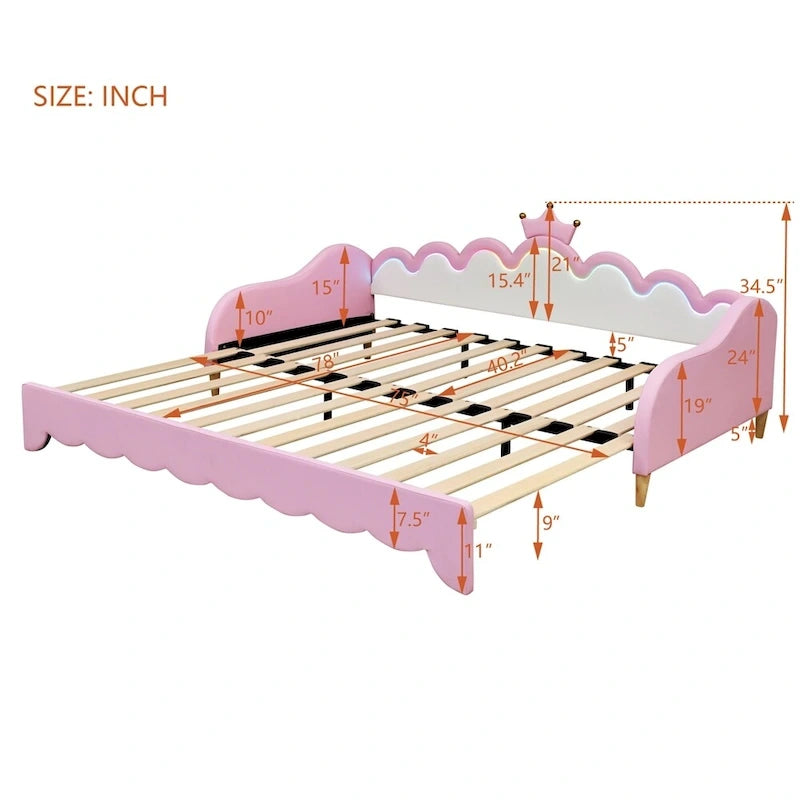 Twin Extending Daybed with LED Lights, Upholstered Princess Daybed