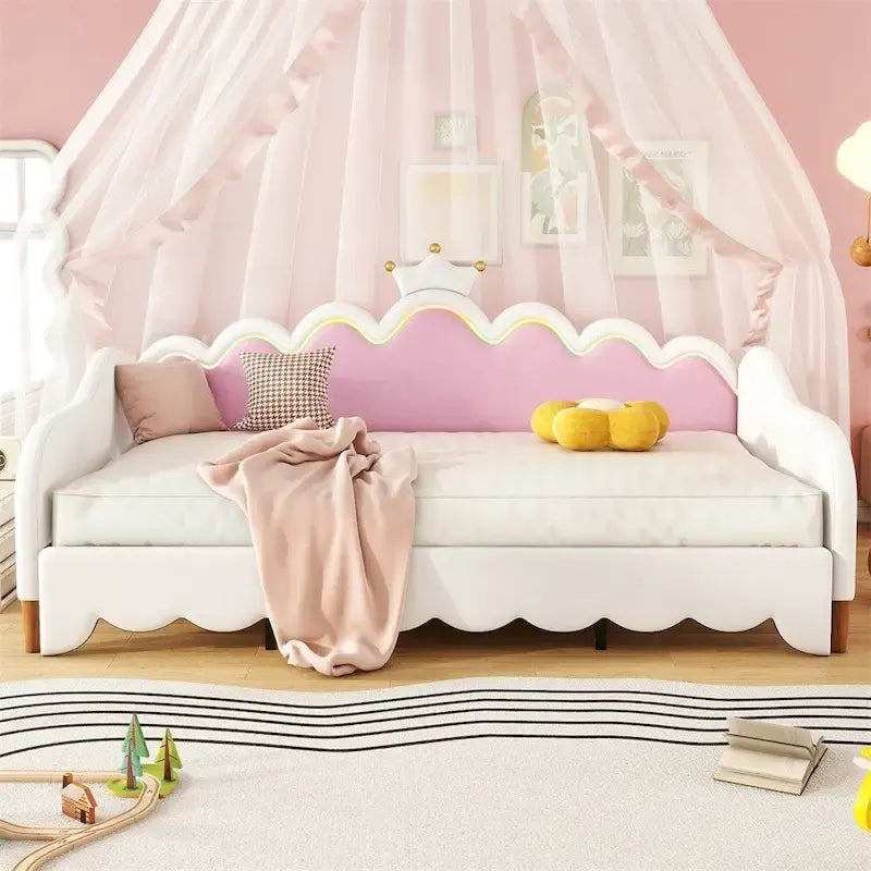 Twin Extending Daybed with LED Lights, Upholstered Princess Daybed