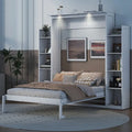 Full Size Wooden Murphy Bed Wall Bed with Shelves and LED Lights