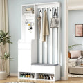 39.3Wx70.8H Hall Tree Storage with Cushioned Storage Bench, Multifunctional Hallway Shoe Cabinet, Pegboard, Coat Rack, 4 Hooks